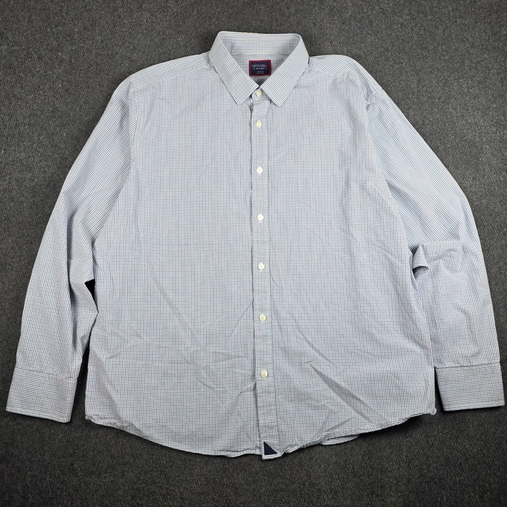 UNTUCKit Button Down Shirt Mens XXL Blue Truffiere Micro Check Regular Fit